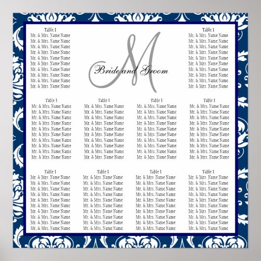 Sjabloon-weddenschapskabel Damask Navy Blue Poster (Voorkant)