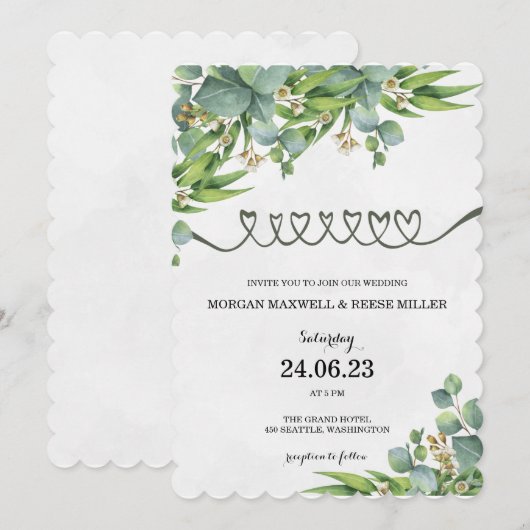 SJABLOON WEDING INVITATIES ONLINE GROENE LEZEN KAART (Voorkant / Achterkant)