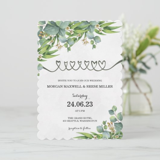 SJABLOON WEDING INVITATIES ONLINE GROENE LEZEN KAART (Staand voorkant)