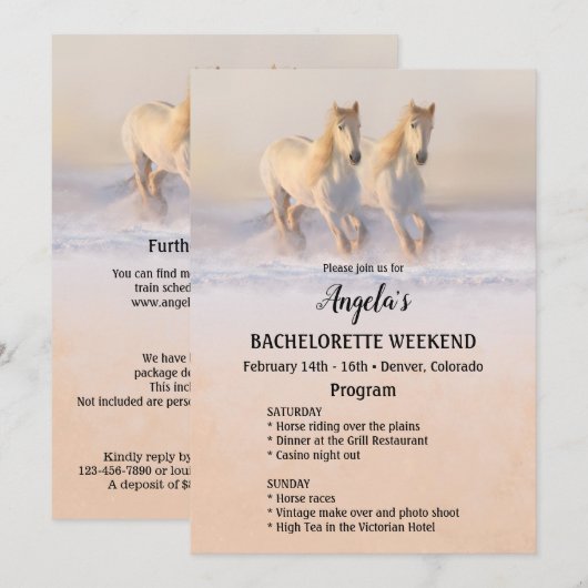Sjabloon winterpaard Bachelorette Weekend Program Kaart (Voorkant / Achterkant)