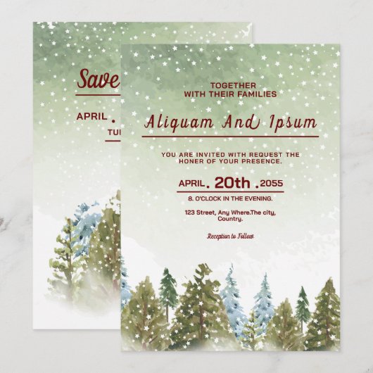 Sjabloon wintertrouwuitnodigingskaart kaart (Voorkant / Achterkant)