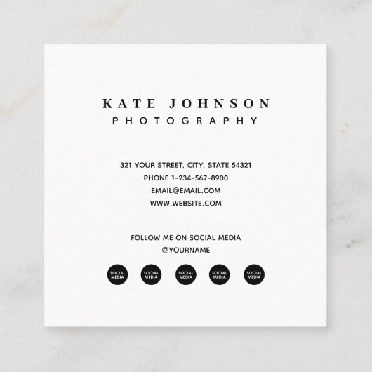 Sjabloon Zakelijke foto QR Code Social Media Icone Vierkante Visitekaartje (Achterkant)