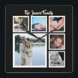 Sjabloon Zes fotocollage Vierkante Klok<br><div class="desc">Zes foto- en tekstSjabloon ...  voeg gewoon uw eigen foto's en tekst toe aan deze geweldige muurklok ...  gemakkelijk te personaliseren ...  aanpasbare fotosjabloonklok van Ricaso - perfecte cadeauideeën</div>