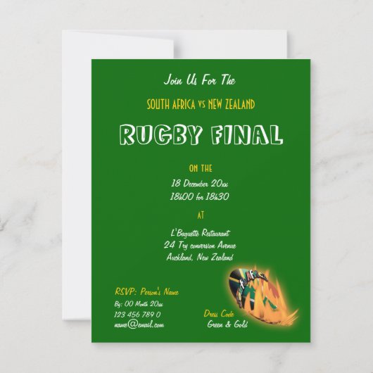 Sjabloon Zuid-Afrikaanse rugbyuitnodigingen Kaart (Achterkant)