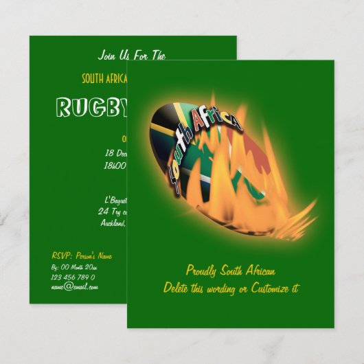 Sjabloon Zuid-Afrikaanse rugbyuitnodigingen Kaart (Voorkant / Achterkant)