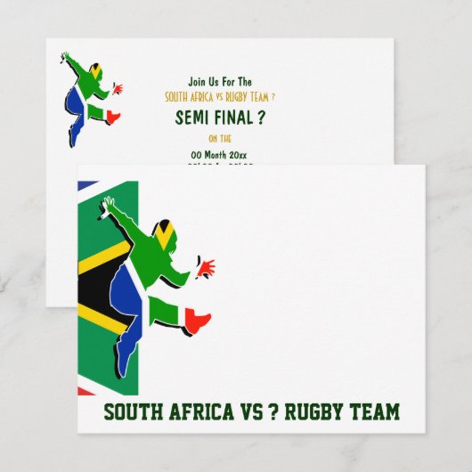 Sjabloon Zuid-Afrikaanse rugbyuitnodigingen Kaart (Voorkant / Achterkant)