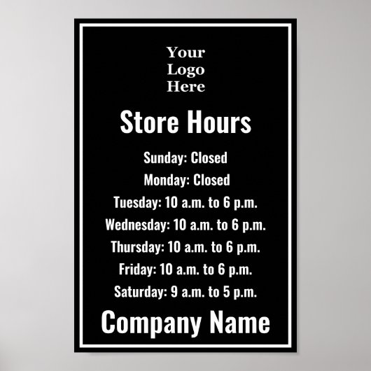 Sjabloon zwart en wit Je Logo hier - kantooruren Poster (Voorkant)