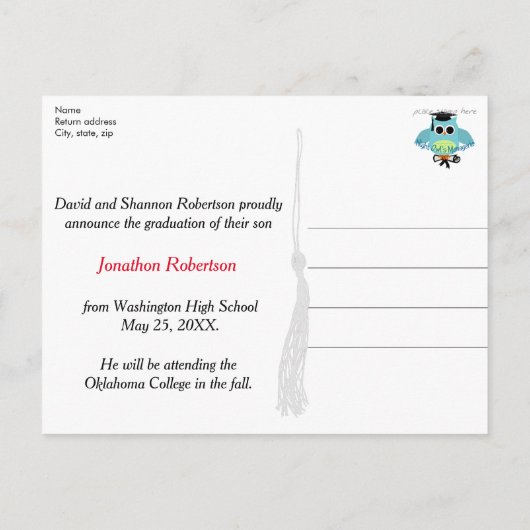 Sjabloon Zwart & Rood Afstuderen Foto (Achterkant)