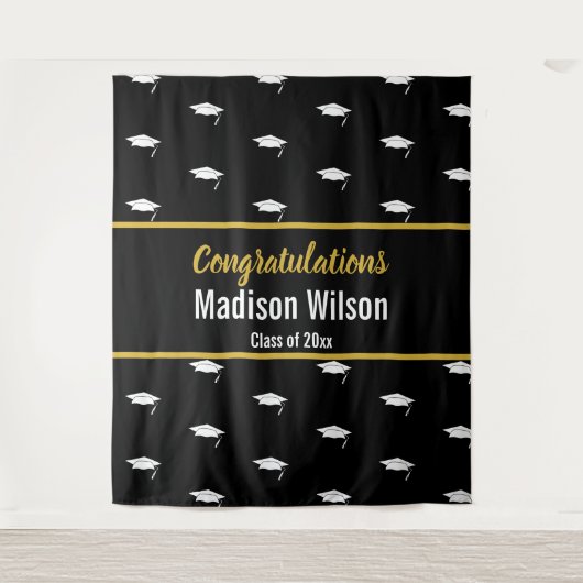 Sjabloon zwart-wit Afstuderen Wandkleed (Voorkant)