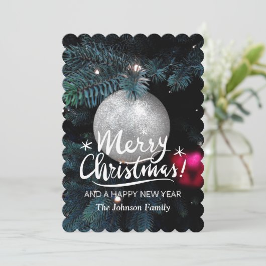 Sjabloonkaarten met handschrift Merry-kerstfoto's Feestdagenkaart (Staand voorkant)