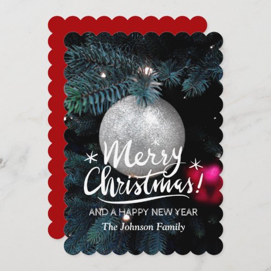 Sjabloonkaarten met handschrift Merry-kerstfoto's Feestdagenkaart (Voorkant / Achterkant)