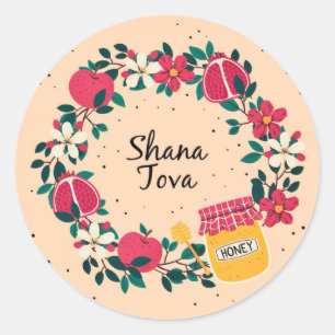 Sjana Tova bloemenkranz Rosj Hasjana appels Ronde Sticker
