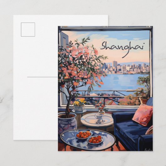 Sjanghai China Reisstad Kunst Schilderen Esthetisc Briefkaart (Voorkant / Achterkant)