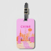 Sjanghai China Roze Reizen Kunst Bagagelabel (Voorkant (verticaal))