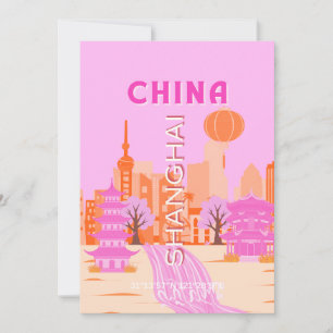 Sjanghai China Roze Reizen Kunst Kaart