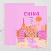 Sjanghai China Roze Reizen Kunst Kaart (Voorkant / Achterkant)