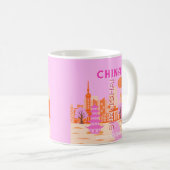 Sjanghai China Roze Reizen Kunst Koffiemok (Voorkant rechts)