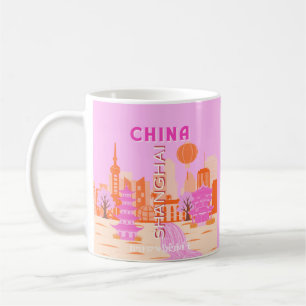 Sjanghai China Roze Reizen Kunst Koffiemok