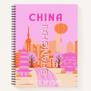 Sjanghai China Roze Reizen Kunst Notitieboek