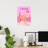 Sjanghai China Roze Reizen Kunst Poster (Thuiskantoor)