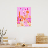 Sjanghai China Roze Reizen Kunst Poster (Keuken)