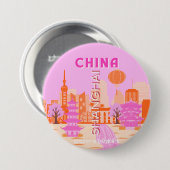 Sjanghai China Roze Reizen Kunst Ronde Button 7,6 Cm (Voorkant /achterkant)
