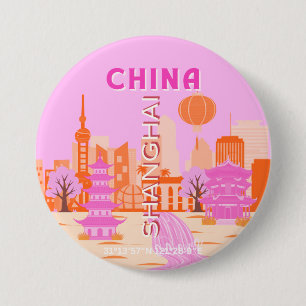 Sjanghai China Roze Reizen Kunst Ronde Button 7,6 Cm