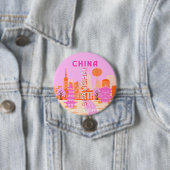 Sjanghai China Roze Reizen Kunst Ronde Button 7,6 Cm (In situ)