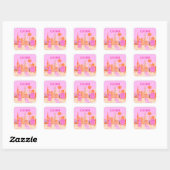 Sjanghai China Roze Reizen Kunst Vierkante Sticker (Vel)