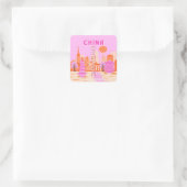 Sjanghai China Roze Reizen Kunst Vierkante Sticker (Tas)