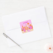 Sjanghai China Roze Reizen Kunst Vierkante Sticker (Envelop)