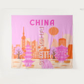 Sjanghai China Roze Reizen Kunst Wandkleed (Voorkant (horizontaal))