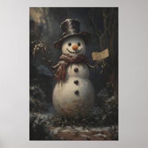 Sjarmante Vintage Sneeuwmannen Kunst Printbare Rus Poster