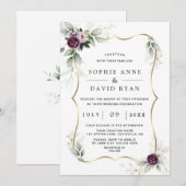 Sjarme Groene Paarse Roze Bloemige Gouden Bruiloft Kaart (Voorkant / Achterkant)