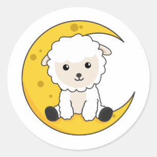 Sjeep Moon Good Night Cheap Count Sweet Animals Ronde Sticker
