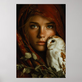 Sjerpendrode Sjaal Sneeuwuil Portret Mysterie Poster