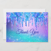 Sjieke blauwe paarse ombre druppende glitters bedankkaart (Voorkant)