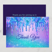 Sjieke blauwe paarse ombre druppende glitters bedankkaart (Voorkant / Achterkant)