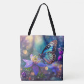 Sjieke Blauwe Vlinder En Akelei Bloem Tote Bag (Voorkant)