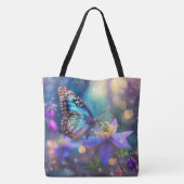 Sjieke Blauwe Vlinder En Akelei Bloem Tote Bag (Achterkant)