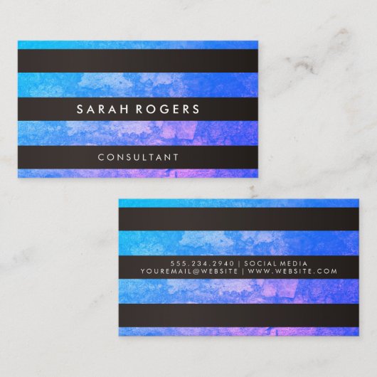 Sjieke strepenpatroon grunge blauw paars visitekaartje (Voorkant / Achterkant)