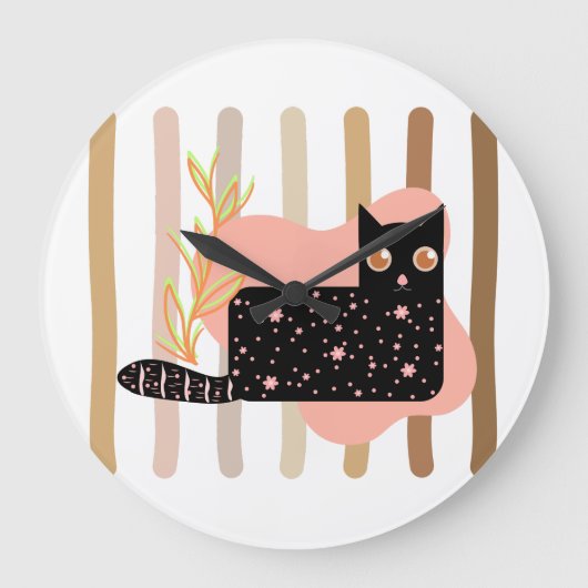 Sjieke Zwarte Kat Pastel Wandklok (Voorkant)