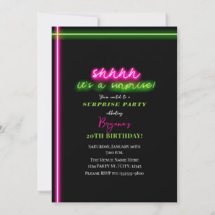 Sjjjj Het Is Een Verrassingsfeest Neon Roze Groene Kaart