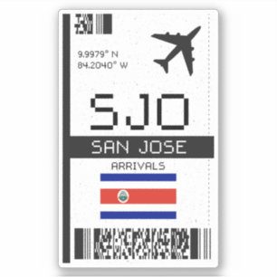 SJO San Jose Boarding Pass - Costa Rica Reizen Sticker