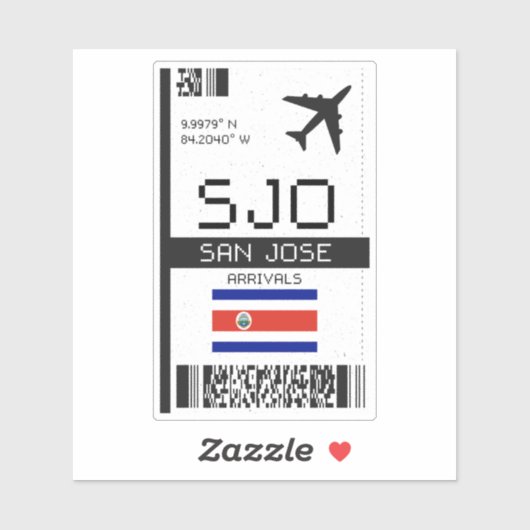 SJO San Jose Boarding Pass - Costa Rica Reizen Sticker (Vel)
