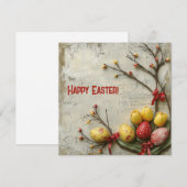 Sjofel chic aquarel rode en gele paaseieren feestdagenkaart (Voorkant / Achterkant)