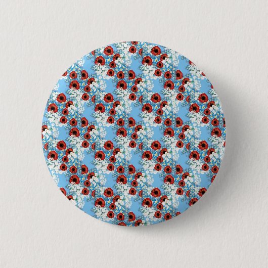 Sjofel chic blauwe rode bloem bloemendruk door Lea Ronde Button 5,7 Cm (Voorkant)