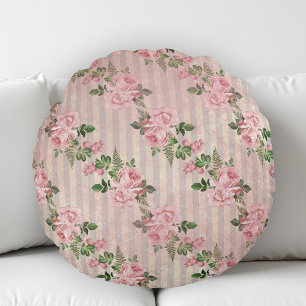 Sjofel Chic Bloemige Grunge Strepen Roze Rond Kussen