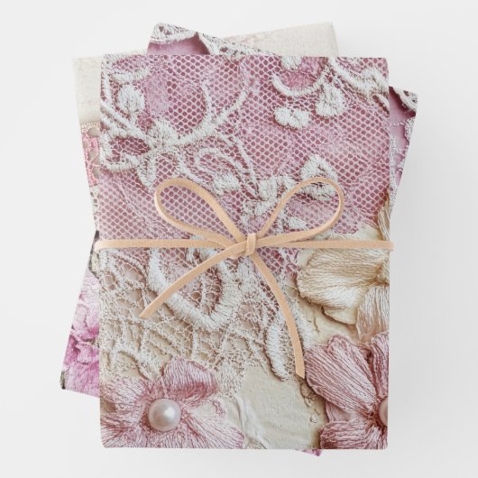 Sjofel Chic Roze Kant  Inpakpapier Vel (In situ)