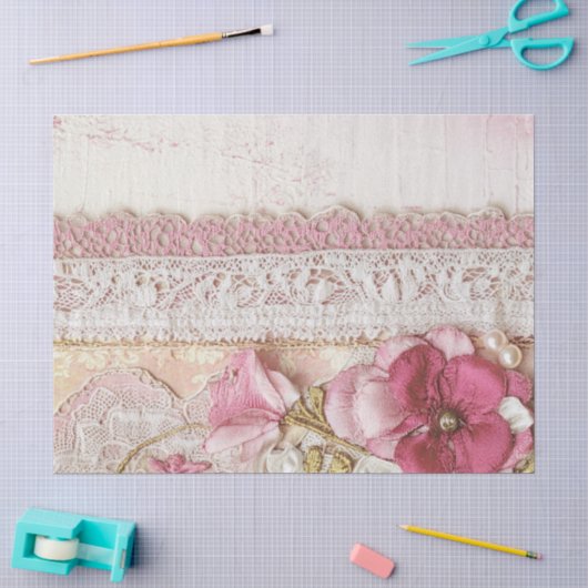 Sjofel Chic Roze Kant  Tissuepapier (Craft)